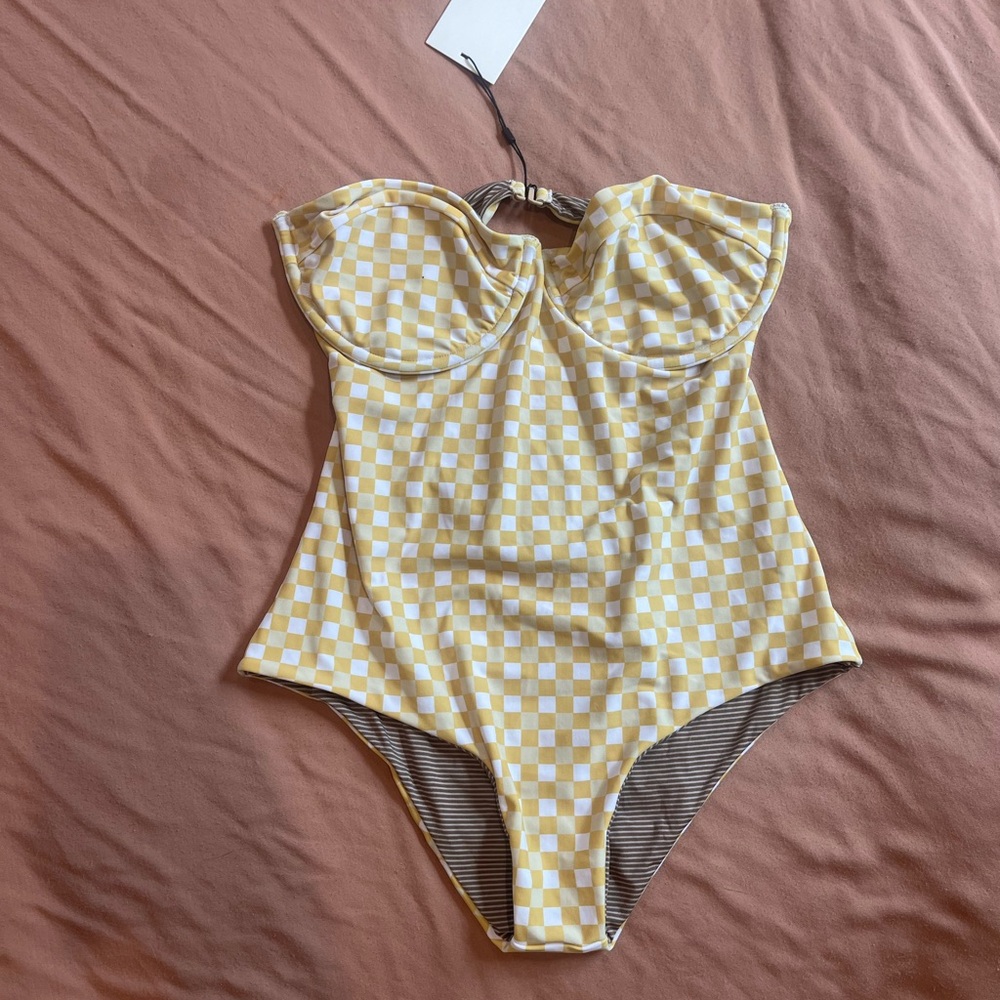 Acacia Swimwear Yellow and White checkered One Piece